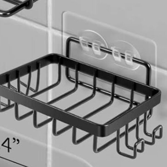 Set of 2 Black Metal Shower Caddies with Hooks - Picture 1 of 7